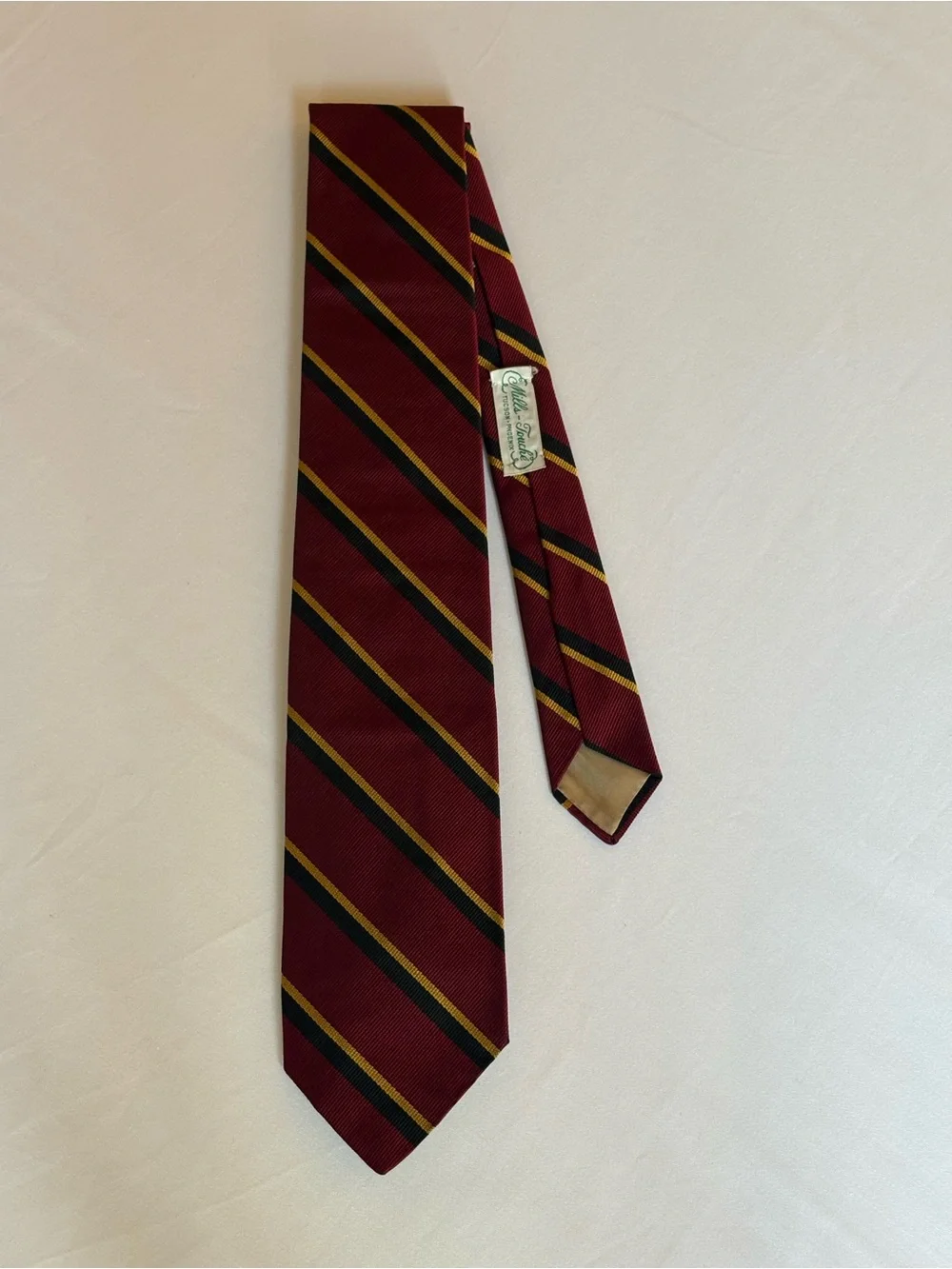 SOLD!! Vintage Reis of New Haven Mills-Touché Striped Red Silk Repp Tie